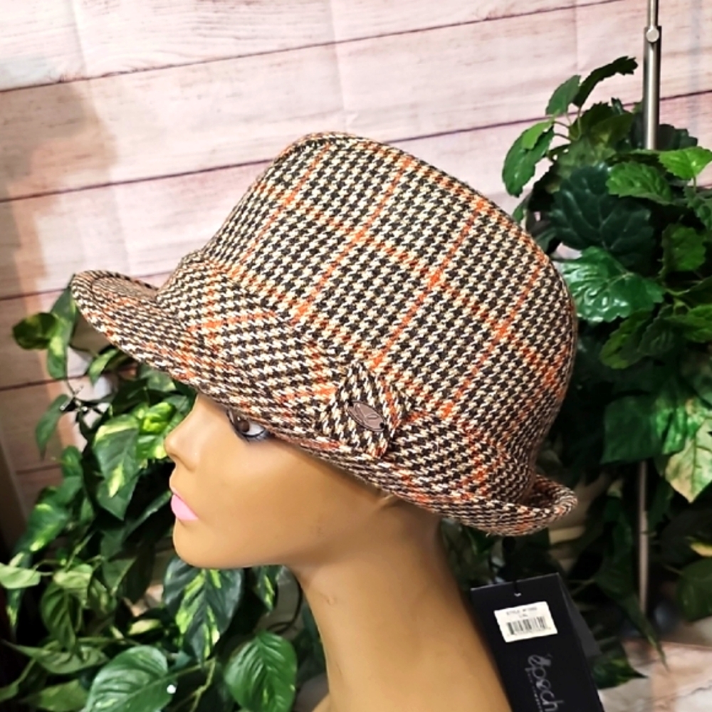 Epoch Women's Houndstooth Wool Blend Hat - Brown and Tan L/XL